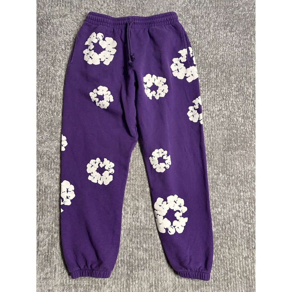 DENIM TEARS Purple Cotton Wreath Logo Fleece Jogger Sweatpants Men's L
